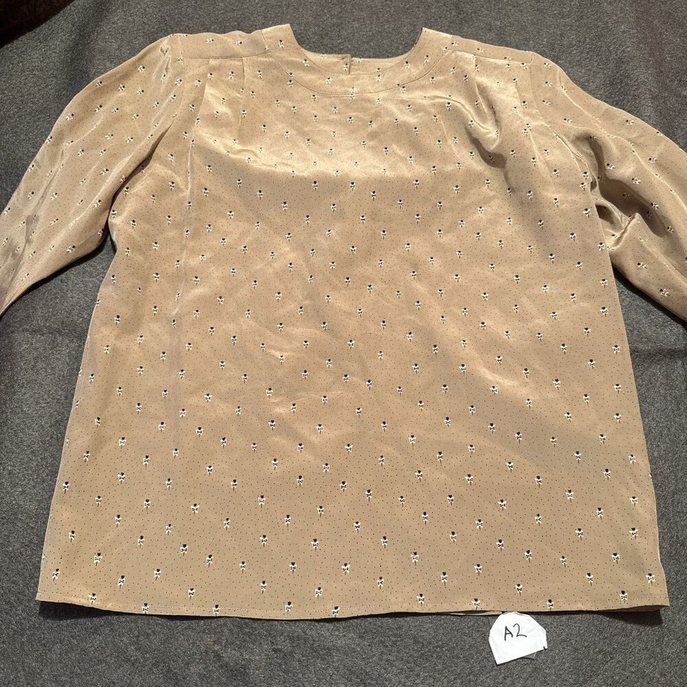 Vintage Talbots Womens Blouse Size 8 Brown Silk Top Long Sleeve Shirt Petite